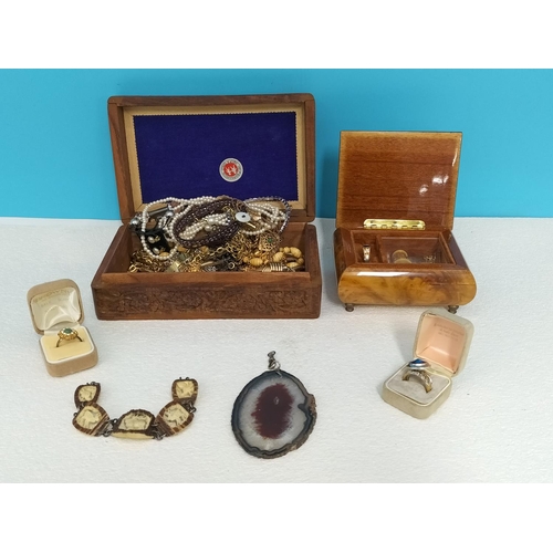 478 - Wooden Jewellery Box with Contents plus Wooden Musical Box W/O. Largest 6.5cm High, 20cm x 12.5cm.
