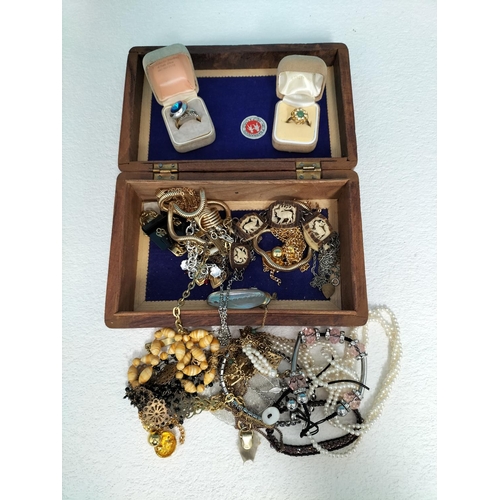 478 - Wooden Jewellery Box with Contents plus Wooden Musical Box W/O. Largest 6.5cm High, 20cm x 12.5cm.