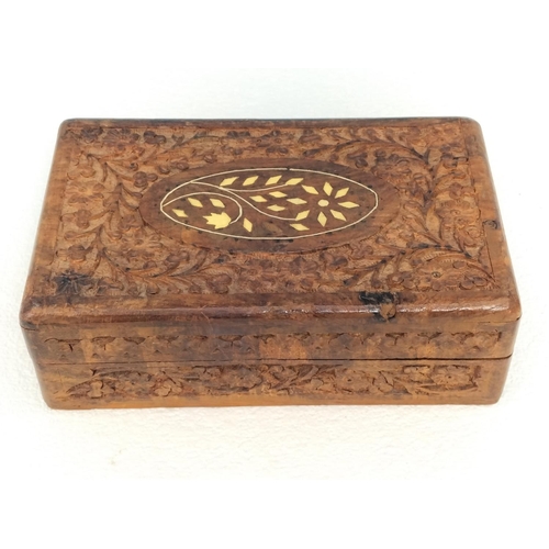 478 - Wooden Jewellery Box with Contents plus Wooden Musical Box W/O. Largest 6.5cm High, 20cm x 12.5cm.