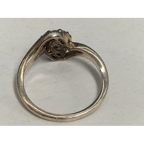 425 - Silver 925, Blue Stone and Cubic Zirconia Design Ring. Size R.