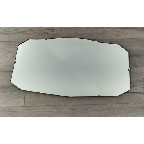 439 - Shaped Bevel Edged Mirrors (2) plus Framed Thomas Kinkade Cross Stitch Picture. Largest Mirror 69cm ... 