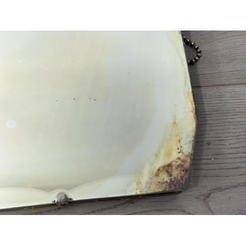 439 - Shaped Bevel Edged Mirrors (2) plus Framed Thomas Kinkade Cross Stitch Picture. Largest Mirror 69cm ... 