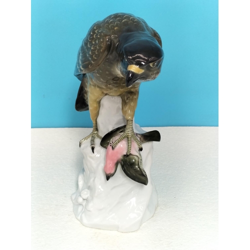 102 - Large Continental Porcelain Figure of a Peregrine Falcon. 24cm High, 23cm x 11cm. Restoration to Win... 