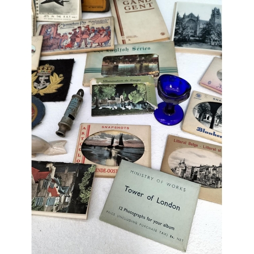 108 - Collectables to include Hudson & Co Police Whistle, Victorian Eye Bath and a Collection of Postcard ... 