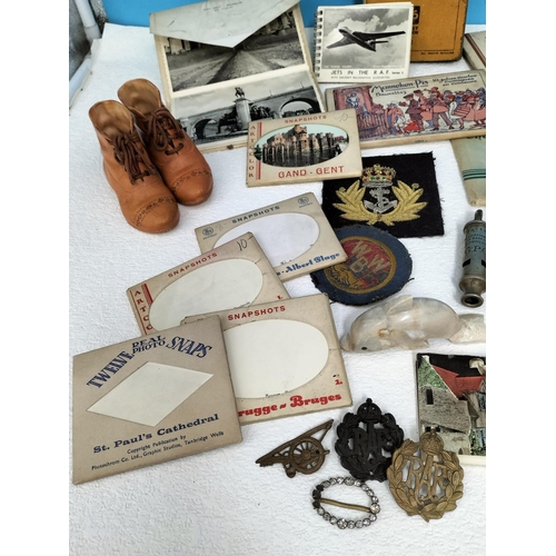 108 - Collectables to include Hudson & Co Police Whistle, Victorian Eye Bath and a Collection of Postcard ... 