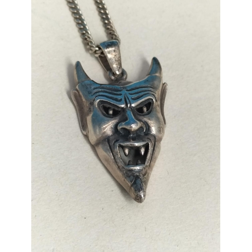 356 - Silver 925 Devil Face Pendant on 925 Silver 18