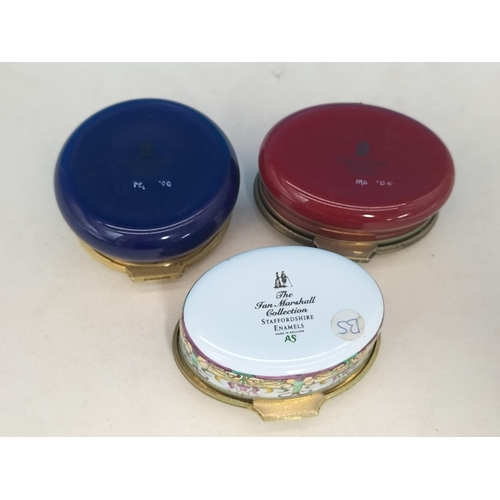 366 - Collection of Enamelled Pill Pots to include Crummles, Ashley Copper, Staffordshire Enamels, etc.