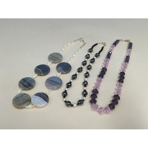 367 - Assorted Glass and Agate Bead Necklaces (3) to include Haematite, Agate Discs and Faceted Beads. All... 