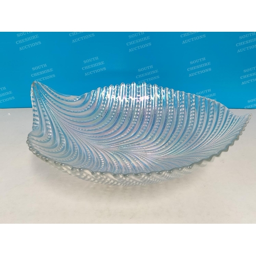371 - Iridescent Glass Leaf Shaped Centrepiece Bowl. 13cm High, 38cm x 37cm.