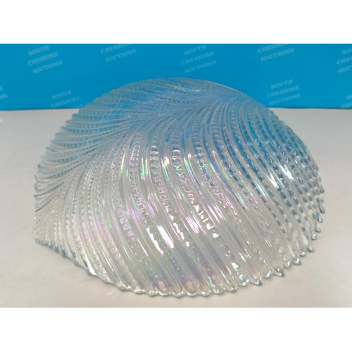 371 - Iridescent Glass Leaf Shaped Centrepiece Bowl. 13cm High, 38cm x 37cm.