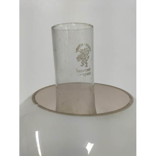 379 - Duplex Oil Lamp Converted to Electric W/O with Funnel and White Glass Shade 52cm High. Bulb Not Incl... 