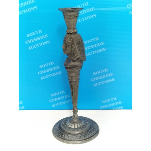 398 - Egyptian Pewter and Tin 28cm Candlestick.