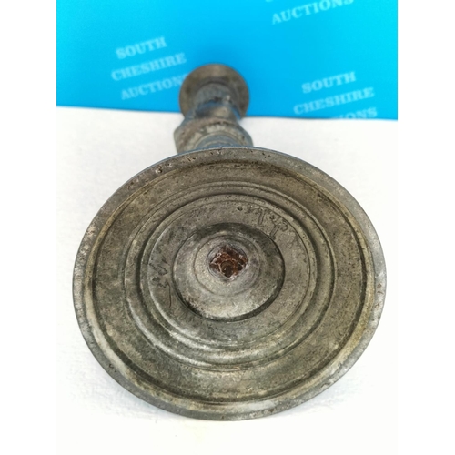 398 - Egyptian Pewter and Tin 28cm Candlestick.