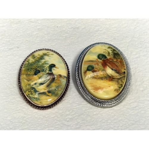 402 - Mallard/Duck Picture Brooch and Scarf Clip, One in Silver Mount.