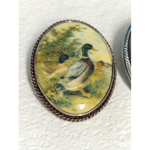402 - Mallard/Duck Picture Brooch and Scarf Clip, One in Silver Mount.