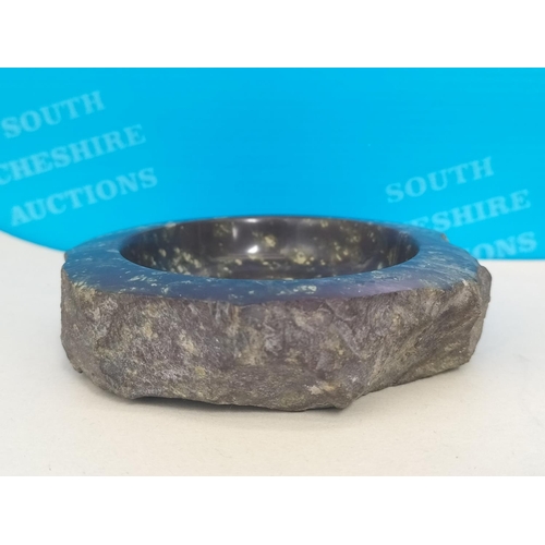 404 - Speckled Serpentine Stone 31cm Table Lamp W/O pus Polished Stone Matching Trinket Dish