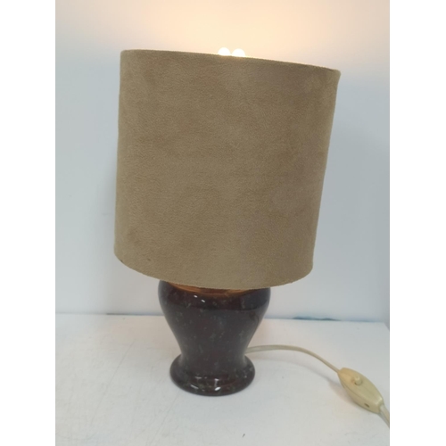 404 - Speckled Serpentine Stone 31cm Table Lamp W/O pus Polished Stone Matching Trinket Dish