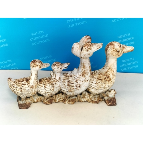 407 - Cast Metal Doorstop of a Duck Family. 18cm High x 30cm.