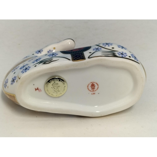 408 - Royal Crown Derby 'Horse' Paperweight, Silver Stopper. 9.5cm High, 12.5cm Long.