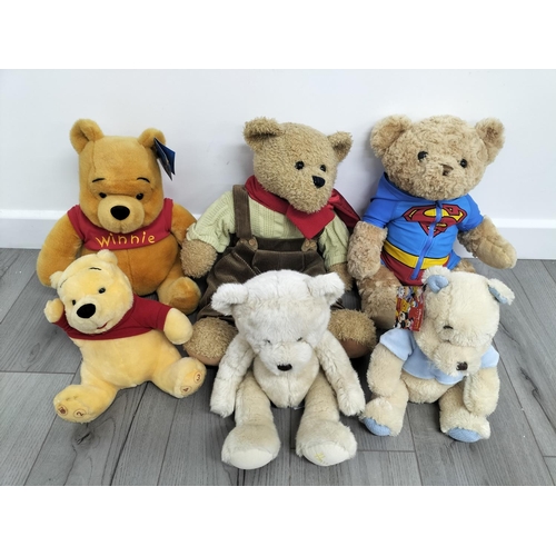 125A - Collection of Teddy Bears to include Pooh Bears (3, Harrods 'Superman' Bear, 2012 Bents Bear plus Ha... 