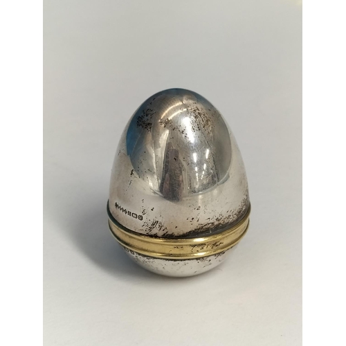 127 - Harman Bros Sterling Silver Egg Shaped Ring Box. Weight 17.4 Grams.