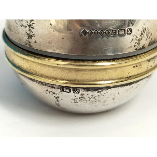 127 - Harman Bros Sterling Silver Egg Shaped Ring Box. Weight 17.4 Grams.