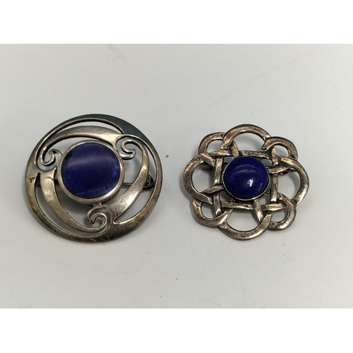 129 - Silver Celtic Brooches with Lapis Lazuli Centres (2).