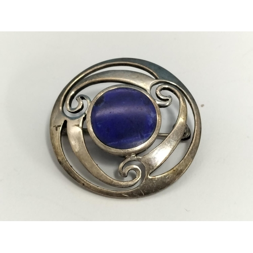 129 - Silver Celtic Brooches with Lapis Lazuli Centres (2).
