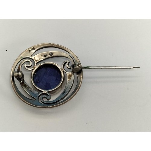 129 - Silver Celtic Brooches with Lapis Lazuli Centres (2).