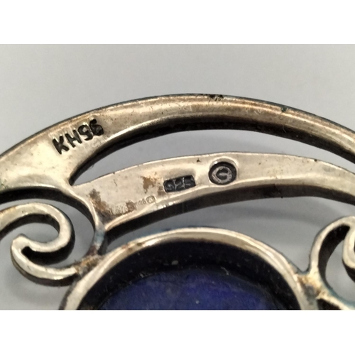 129 - Silver Celtic Brooches with Lapis Lazuli Centres (2).