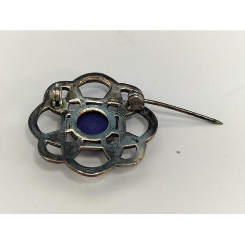 129 - Silver Celtic Brooches with Lapis Lazuli Centres (2).