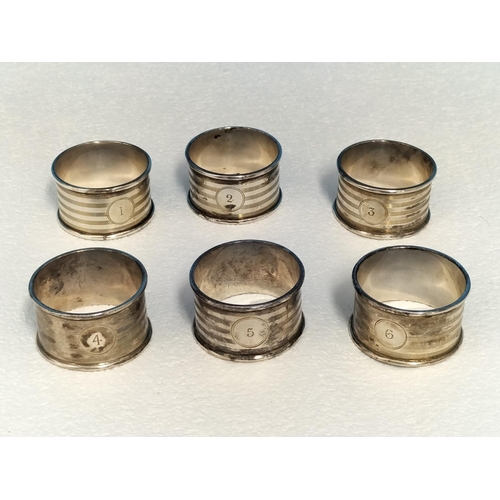 131 - Silver Hallmarked (Birmingham, Henry Williamson Ltd, 1923) Set of 6 Numbered Napkin Rings. Weight 18... 