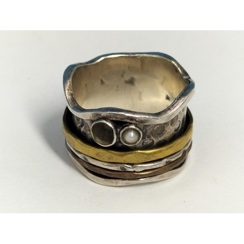 133 - Silver 925 Art and Craft Design Ring. Size Q. Missing Stone.