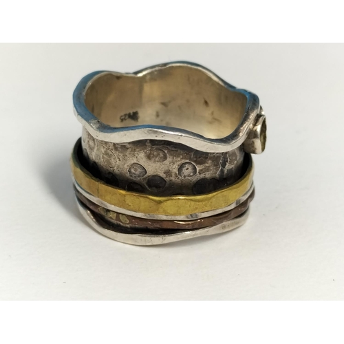 133 - Silver 925 Art and Craft Design Ring. Size Q. Missing Stone.