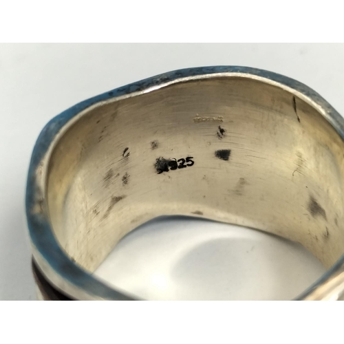 133 - Silver 925 Art and Craft Design Ring. Size Q. Missing Stone.