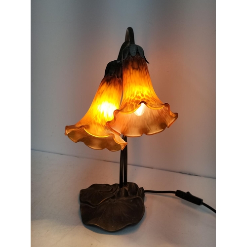 24 - Art Nouveau Style Lamp with Resin Lily Pad Design Base. W/O. 38cm High.