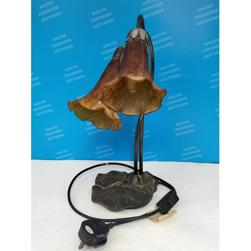 24 - Art Nouveau Style Lamp with Resin Lily Pad Design Base. W/O. 38cm High.