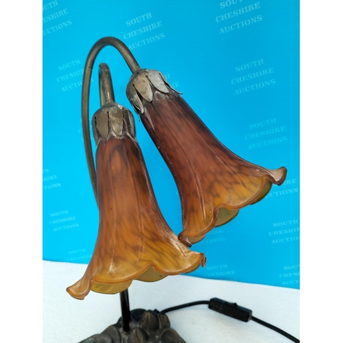 24 - Art Nouveau Style Lamp with Resin Lily Pad Design Base. W/O. 38cm High.