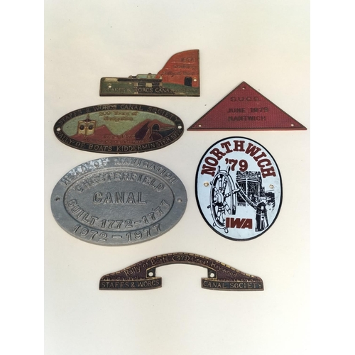 256 - Collection of Metal Canal Related Plaques (6) to include Staffs & Worcs (3), Nantwich, Chesterfield ... 