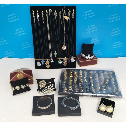 260 - Quantity of Assorted New Costume Jewellery to include Tray of Initial Rings, Stone Pendants on Chain... 