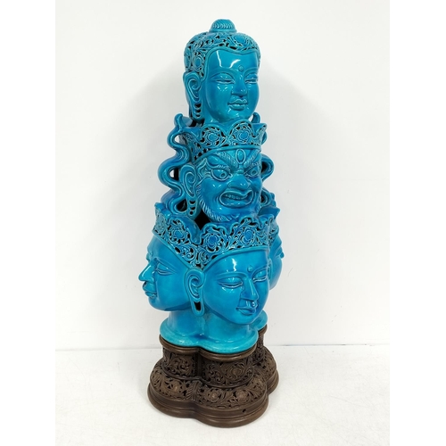 273 - Large Buddha Design Blue Ceramic Statue on Plinth. 75cm High. Collection Only.