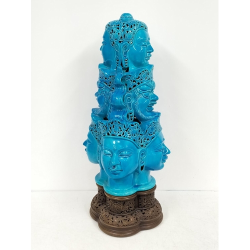 273 - Large Buddha Design Blue Ceramic Statue on Plinth. 75cm High. Collection Only.