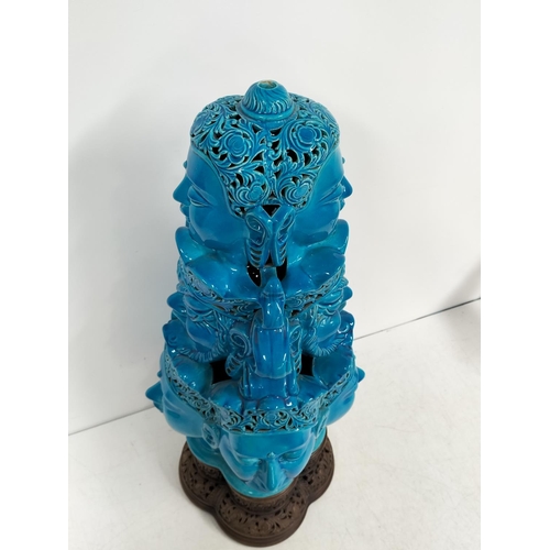 273 - Large Buddha Design Blue Ceramic Statue on Plinth. 75cm High. Collection Only.