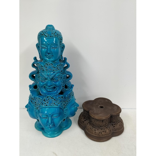 273 - Large Buddha Design Blue Ceramic Statue on Plinth. 75cm High. Collection Only.