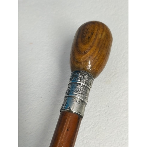 274 - Silver Hallmarked (Birmingham) Collared Walking Stick.