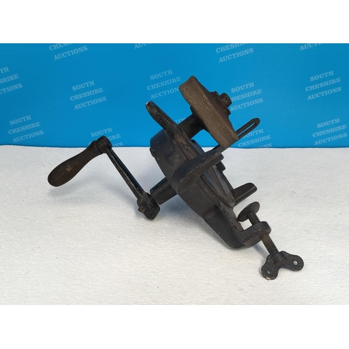 285 - Bench Mount Cast Iron Hand Crank Knife Sharpener/Grinder. plus Copper Funnel.