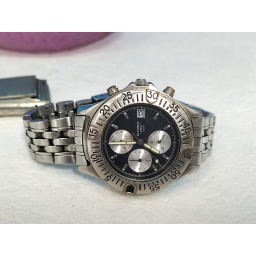 310 - Purple Glass Bowl with a Quantity of Watches for Spares/Repair. Bowl 6cm High, 20cm Diameter.