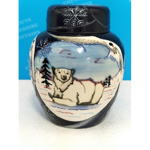 33 - Boxed Moorcroft Collectors Club 'Arctic Tundra' 16cm Lidded Ginger Jar by Sian Leeper 2006. Red Dot