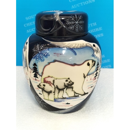 33 - Boxed Moorcroft Collectors Club 'Arctic Tundra' 16cm Lidded Ginger Jar by Sian Leeper 2006. Red Dot