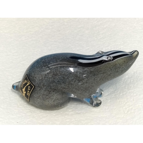 53 - Langham Glass 'Badger' Paperweight. 3cm High, 9cm Long.